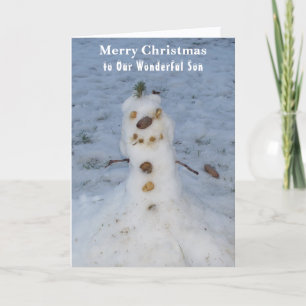 Festiva Son Navidades Tarjeta Snowman Pine Cone Nose