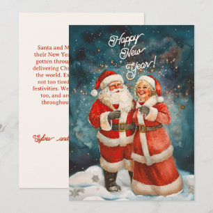Festiva Sra. Santa Claus Feliz Año Nuevo Tarjeta plana de