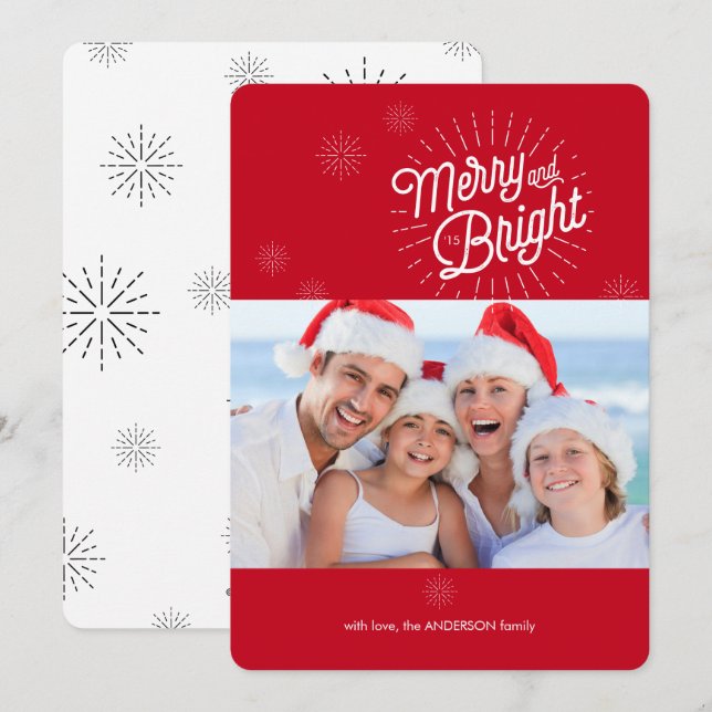 Festiva Starburst 1 Tarjeta de vacaciones roja fotográfica (Anverso / Reverso)