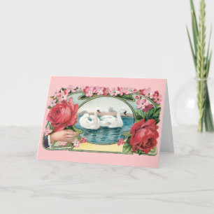 Festiva Swans y Rosas Tarjeta de arte Victorian Blank