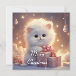 Festiva Tarjeta Adorable Fluffy Cat Navidades