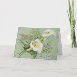 Festiva Tarjeta antigua de Pascua Cross Lilly