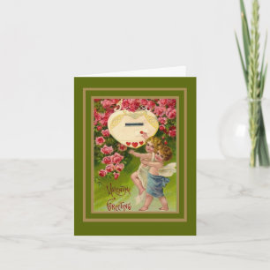 Festiva Tarjeta antigua de San Valentín Cupido