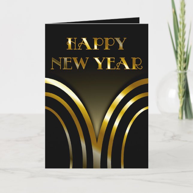 Festiva Tarjeta Art Deco Black and Gold New Years (Anverso)