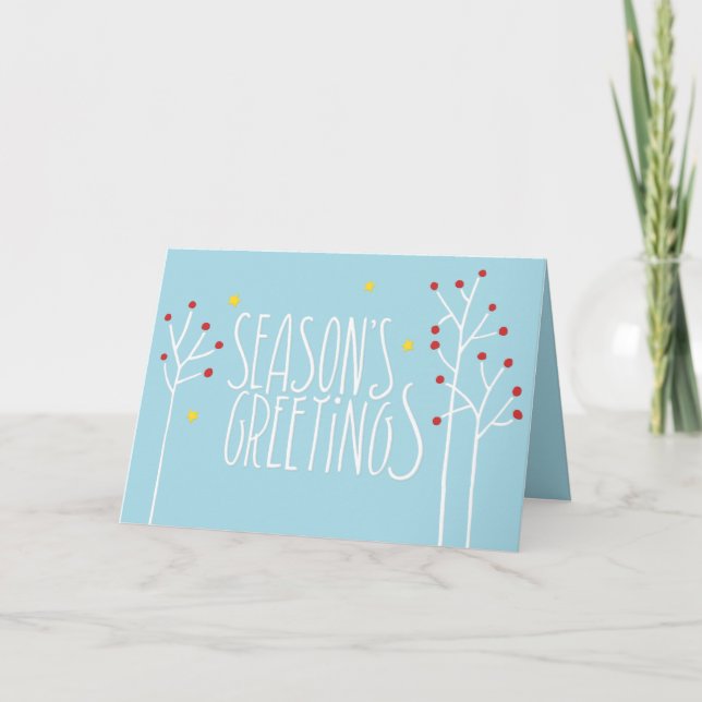 Festiva Tarjeta azul blanca Seasons Greetings (Anverso)