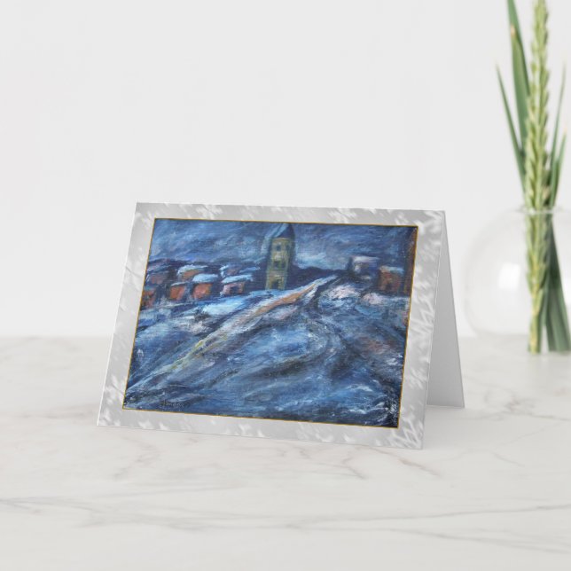 Festiva Tarjeta azul del arte de la ciudad de la nieve (Anverso)