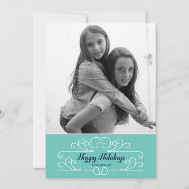 Festiva Tarjeta azul retra de la foto del día de fiesta de (Anverso)