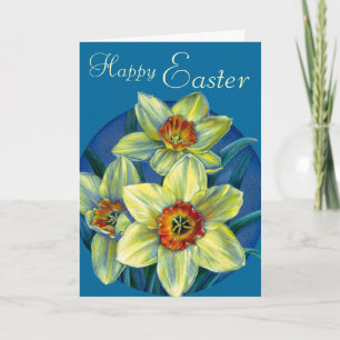Festiva Tarjeta azul y amarilla de "Feliz Pascua"