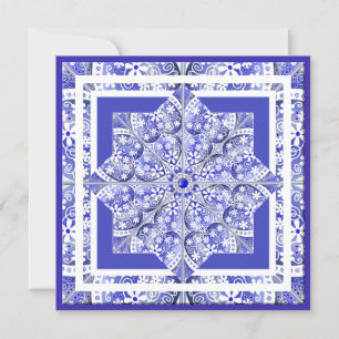 Festiva Tarjeta blanca de encaje cerámico azul de Grecia