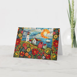 Festiva Tarjeta blanca de la casa floral de la acuarela or