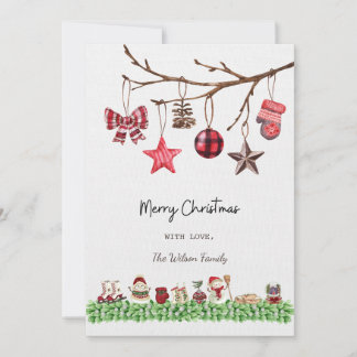 Festiva Tarjeta blanca de Navidades de color de agua