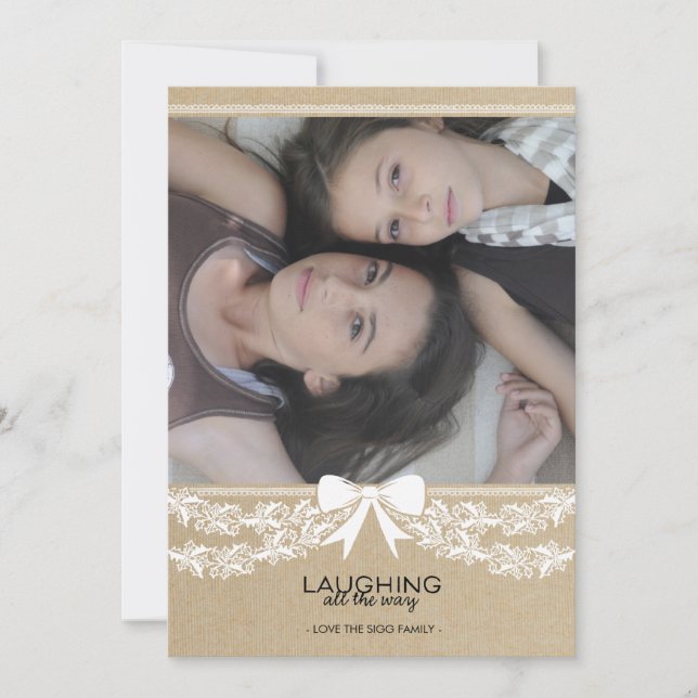 Festiva Tarjeta blanca rústica de la foto del día de (Anverso)