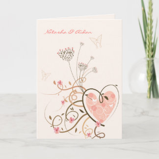 Festiva Tarjeta Boda de Swirls Pink Sweet Heart & Butterfl