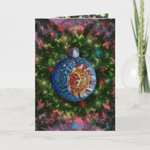 Festiva Tarjeta Bombilla del Reflector de Oro Azul