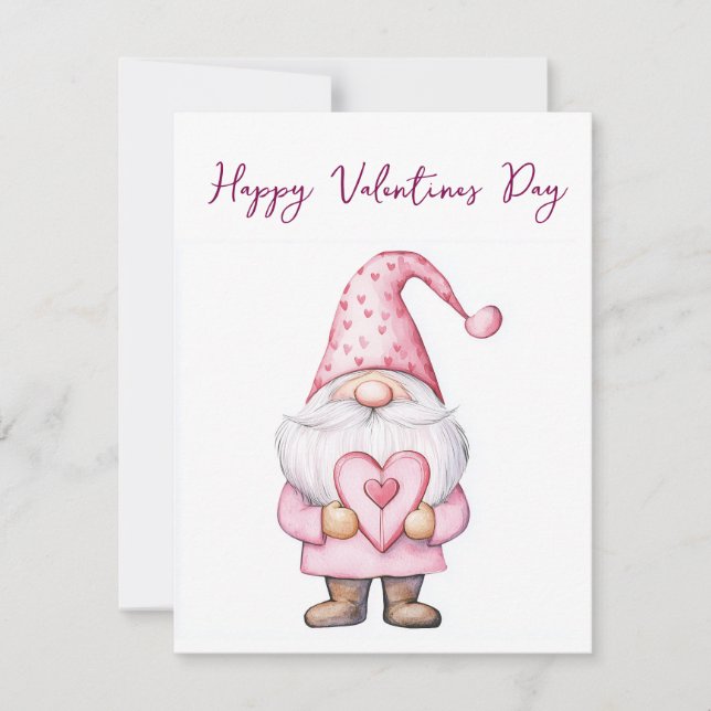 Festiva tarjeta bonita con un gnomo rosa de dibujos animad (Anverso)