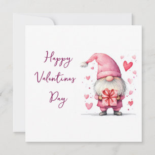 Festiva tarjeta bonita con un gnomo rosa de dibujos animad
