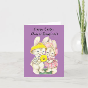 Festiva Tarjeta Bunny De Niño Y Chica