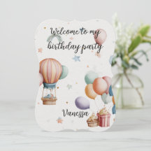 Tarjeta caprichosa de "Bienvenido a mi cumpleaños"