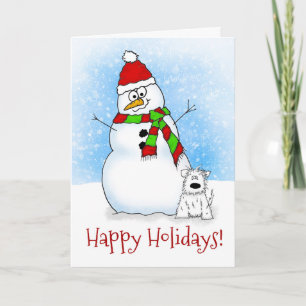 Festiva Tarjeta caprichosa del muñeco de nieve del dibujo