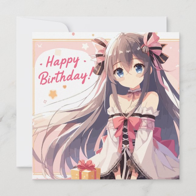 Festiva Tarjeta Chica de cumpleaños feliz Anime (Anverso)