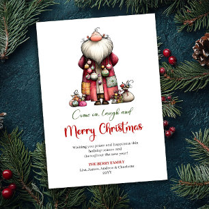 Festiva Tarjeta Clásica Divertida de Papá Noel con Felicit
