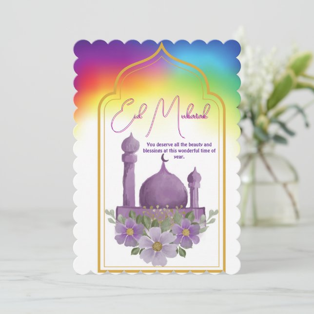 Festiva Tarjeta Colorida Eid Mubarak (Anverso de pie)