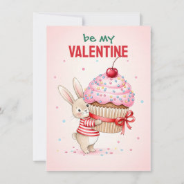 Festiva Tarjeta con conejito lindo que abraza una tarta gi
