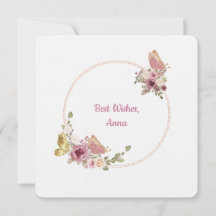 Tarjeta con Marco de Mariposa Floral Rosa Dourada
