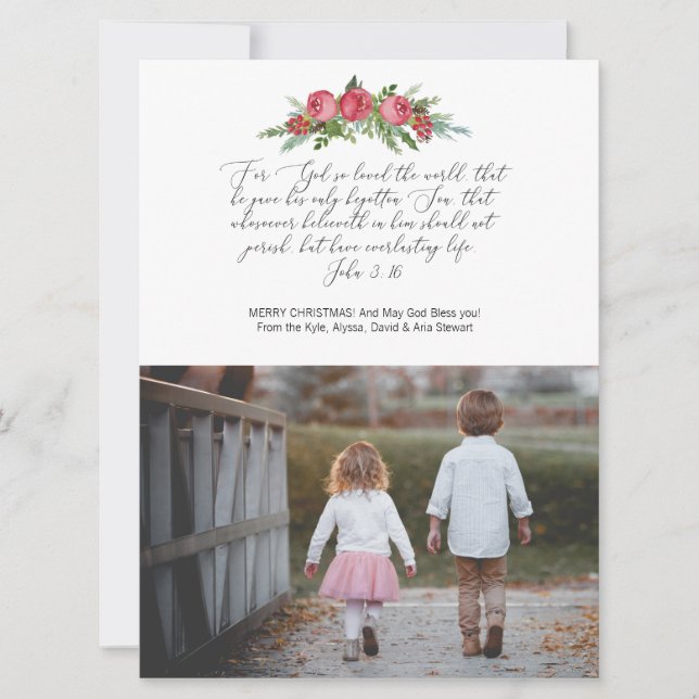 Festiva Tarjeta cristiana de foto John 3:16 (Anverso)