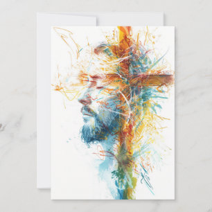 Festiva Tarjeta cristiana de Pascua, cruz de color de agua