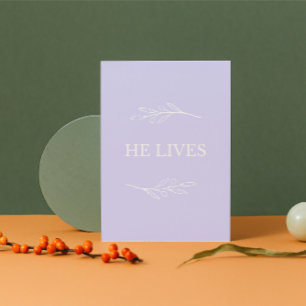 Festiva Tarjeta cristiana de Pascua 'Él Vive' – Fe Lavanda