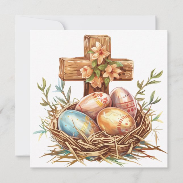 Festiva Tarjeta cristiana de Pascua, huevos de Pascua y cr (Anverso)