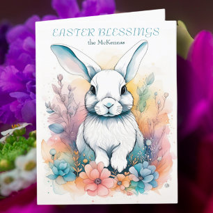 Festiva Tarjeta Cubre Rabbit Floral Watercolor Easter