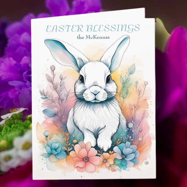 Festiva Tarjeta Cubre Rabbit Floral Watercolor Easter (Subido por el creador)