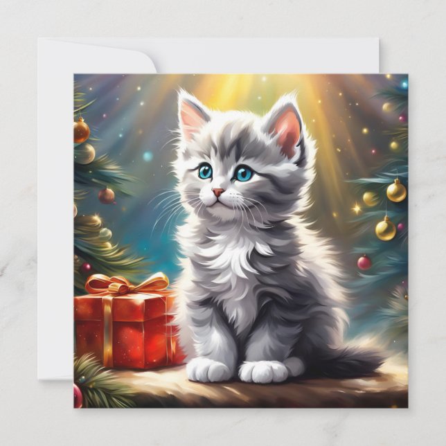 Festiva Tarjeta Cuidada para Navidades Gatitos (Anverso)