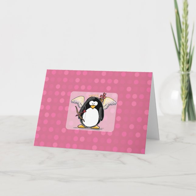 Festiva Tarjeta Cupid Penguin (Anverso)