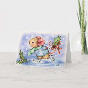 Festiva Tarjeta Cuta de Patinaje de Hielo de Ratón Holiday