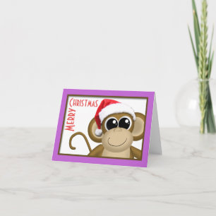 Festiva Tarjeta Cuta Santa Hat Mono "Feliz Navidad"
