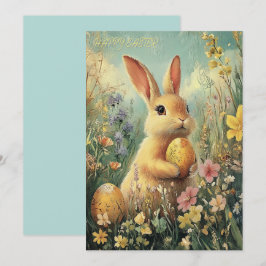 Festiva Tarjeta Cuta Vintage Spring Bunny Easter