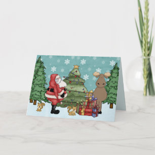 Festiva Tarjeta cute de Navidades y alces de Woodland