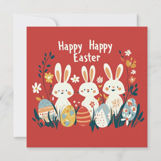 Festiva Tarjeta Cute Three Bunnies Easter (Anverso)