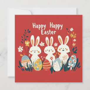 Festiva Tarjeta Cute Three Bunnies Easter
