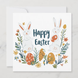 Festiva Tarjeta Cute Two Bunnies Easter