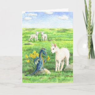 Festiva Tarjeta Daffodil Dragon y Cordero (Primavera/Pascu