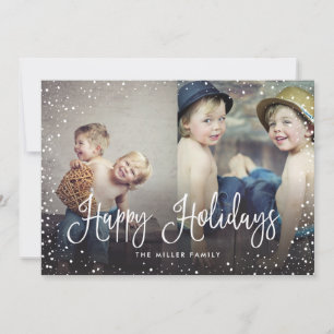 Festiva Tarjeta de 2 fotos de Happy Holidays Snow Snow Sno