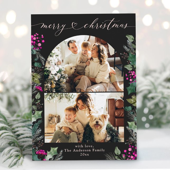 Festiva Tarjeta de 2 Navidades de fotografía rosada negra  (Subido por el creador)