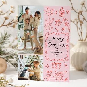 Festiva Tarjeta de 2 Navidades de la Mano caprichosa de la