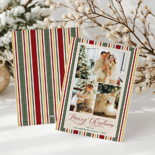Festiva Tarjeta de 3 Navidades elegantes de rayas antiguas