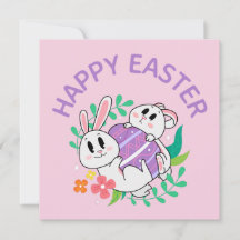 Tarjeta de abrazo de huevo de conejo de Pascua