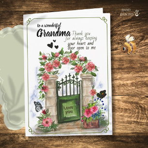 Festiva Tarjeta de abuela jardín de cottage acuarela